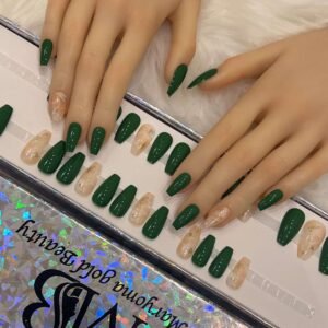 green coffin with marble nail art