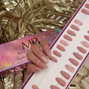 light nude medium coffin with marble nail art