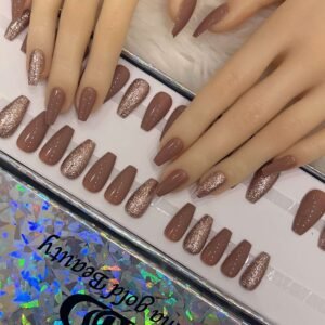 medium coffin brown nude with rose gold