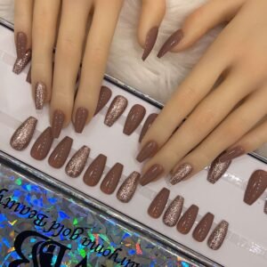 medium coffin brown nude with rose gold