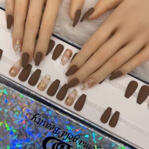 brown matt with marble nail art