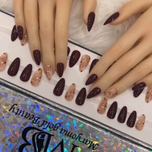 dark chocolate sharp with marble nail art