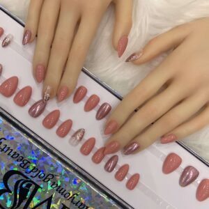 pink nude short sharp with pink holographic and ombre